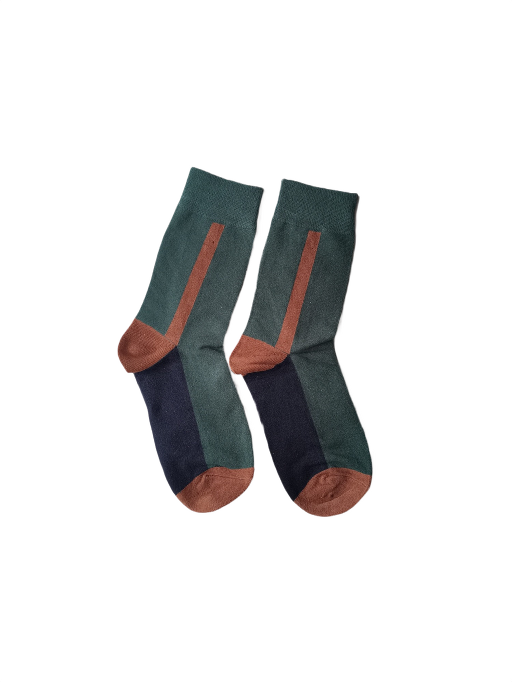 Dark Green and Black Patchwork Crew Socks