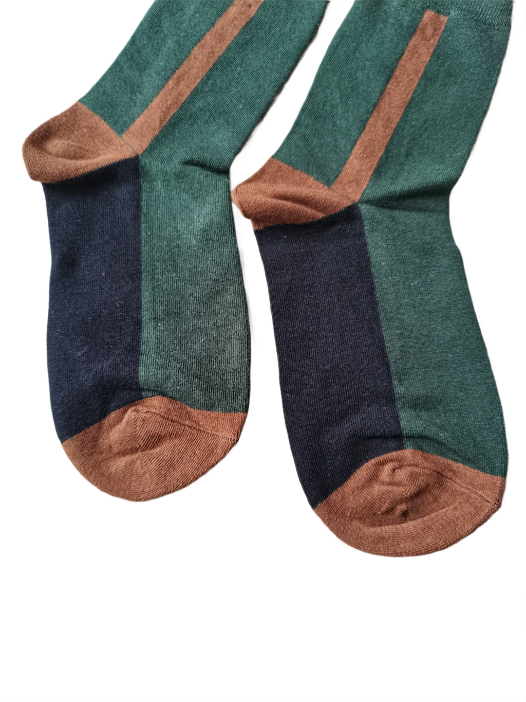 Dark Green and Black Patchwork Crew Socks