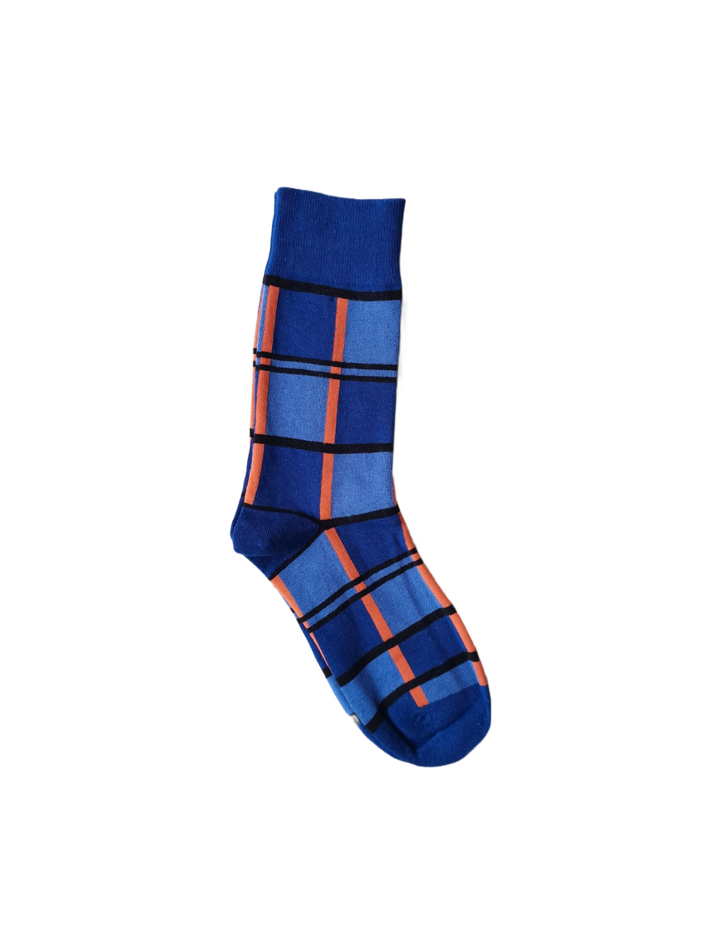 Navy Blue Plaid Cotton Socks