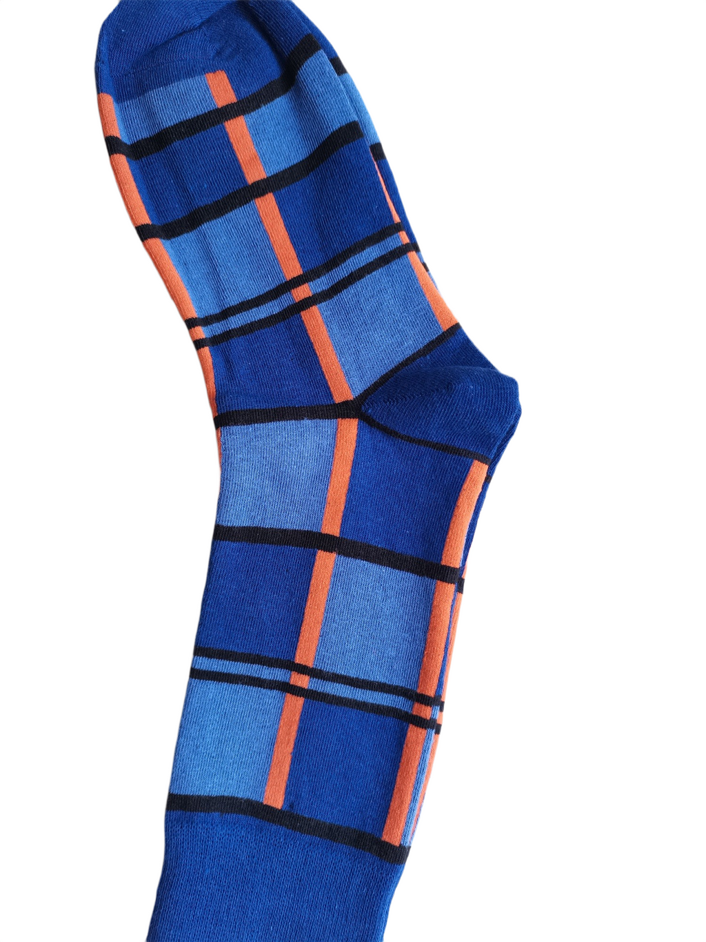 Navy Blue Plaid Cotton Socks