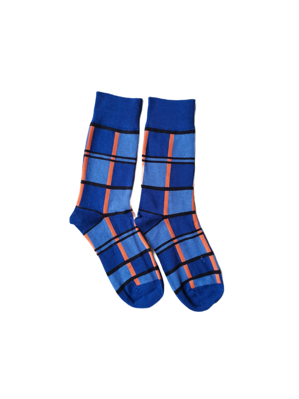 Navy Blue Plaid Cotton Socks