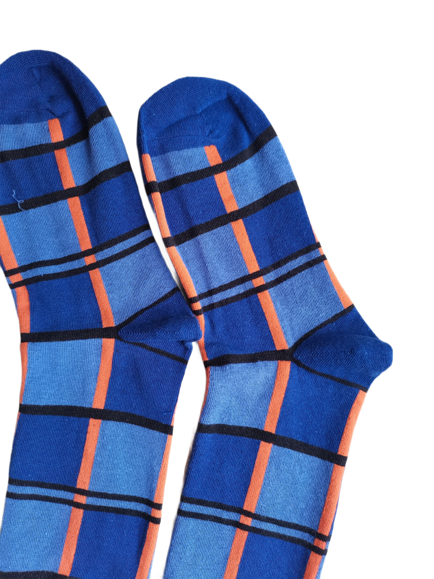 Navy Blue Plaid Cotton Socks
