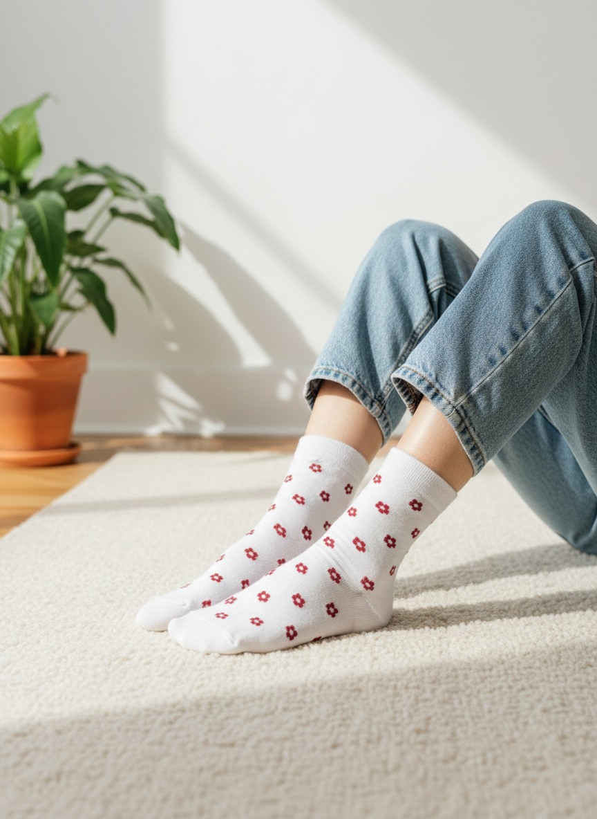 Tiny Floral Print Crew Socks for Women